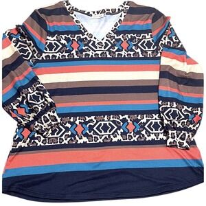 Southern Stitch Womens 2XL Aztec Leopard Stripe Tunic Top Boho Western Colorful